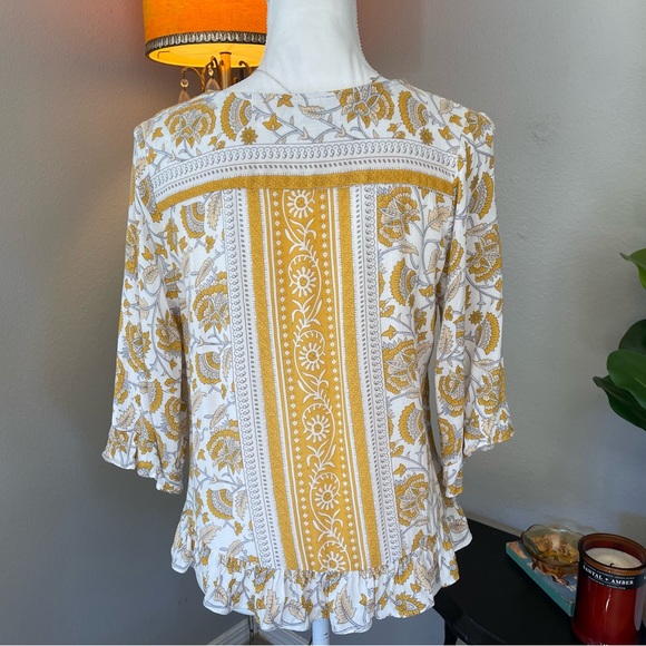 ❣️2/$15❣️ Rachel Zoe Women’s Size Small Yellow Boho Vintage Floral Print Blouse - Picture 5 of 9